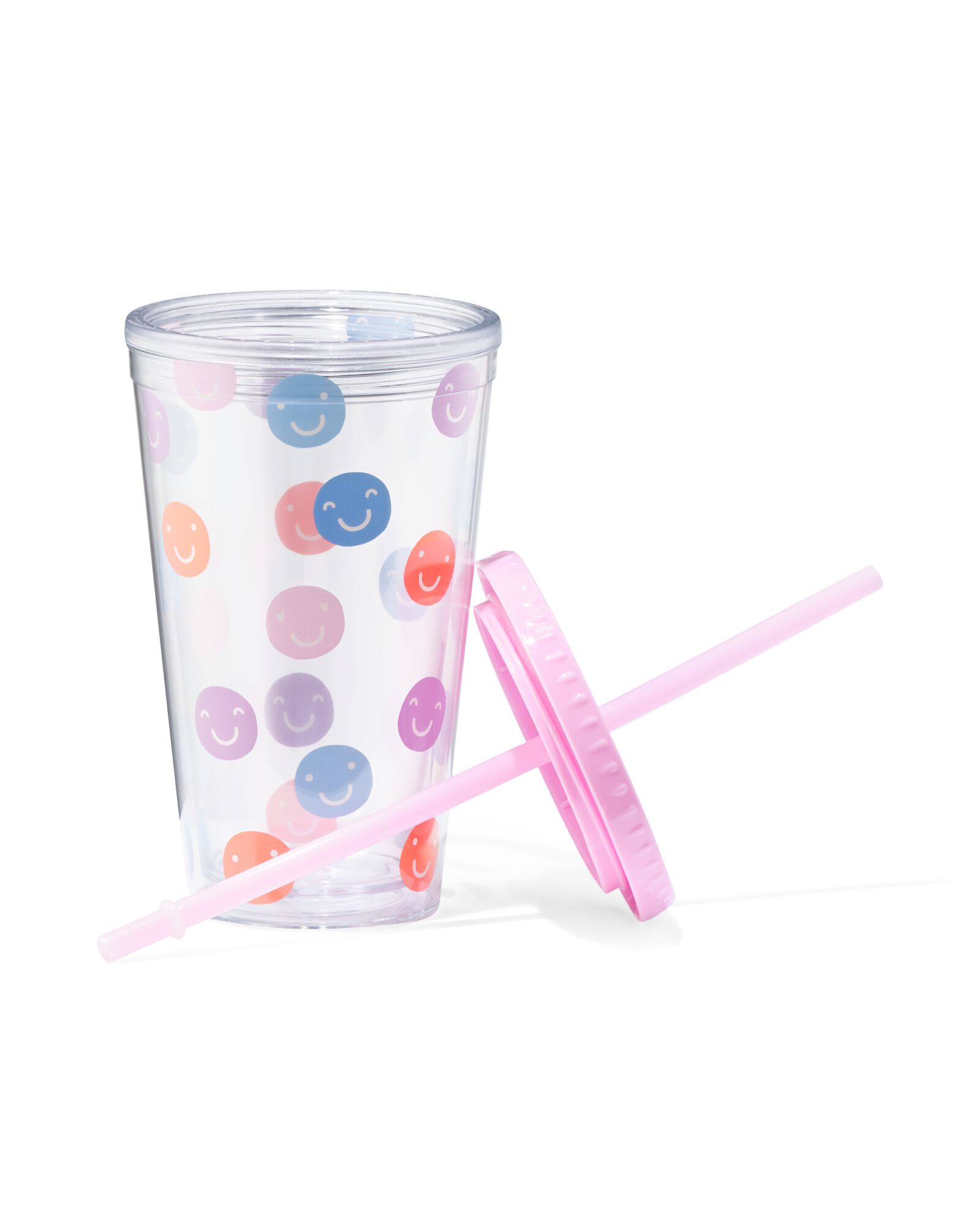 Trinkbecher mit Strohhalm 450&nbsp;ml, Gesichter - 61130102 - HEMA