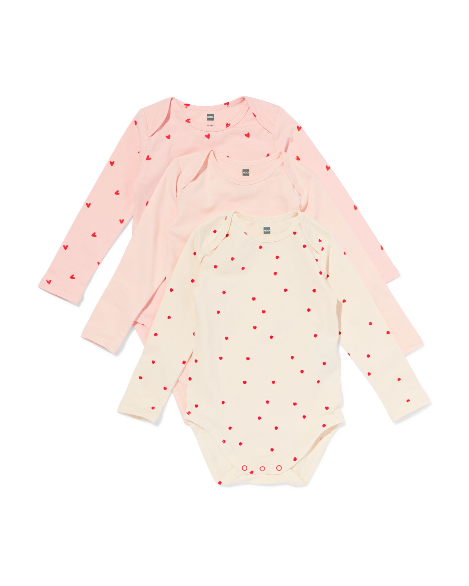 Strampler Baumwolle mit Stretchanteil, Herzen &ndash; 3 St&uuml;ck rosa rosa - 33304350PINK - HEMA