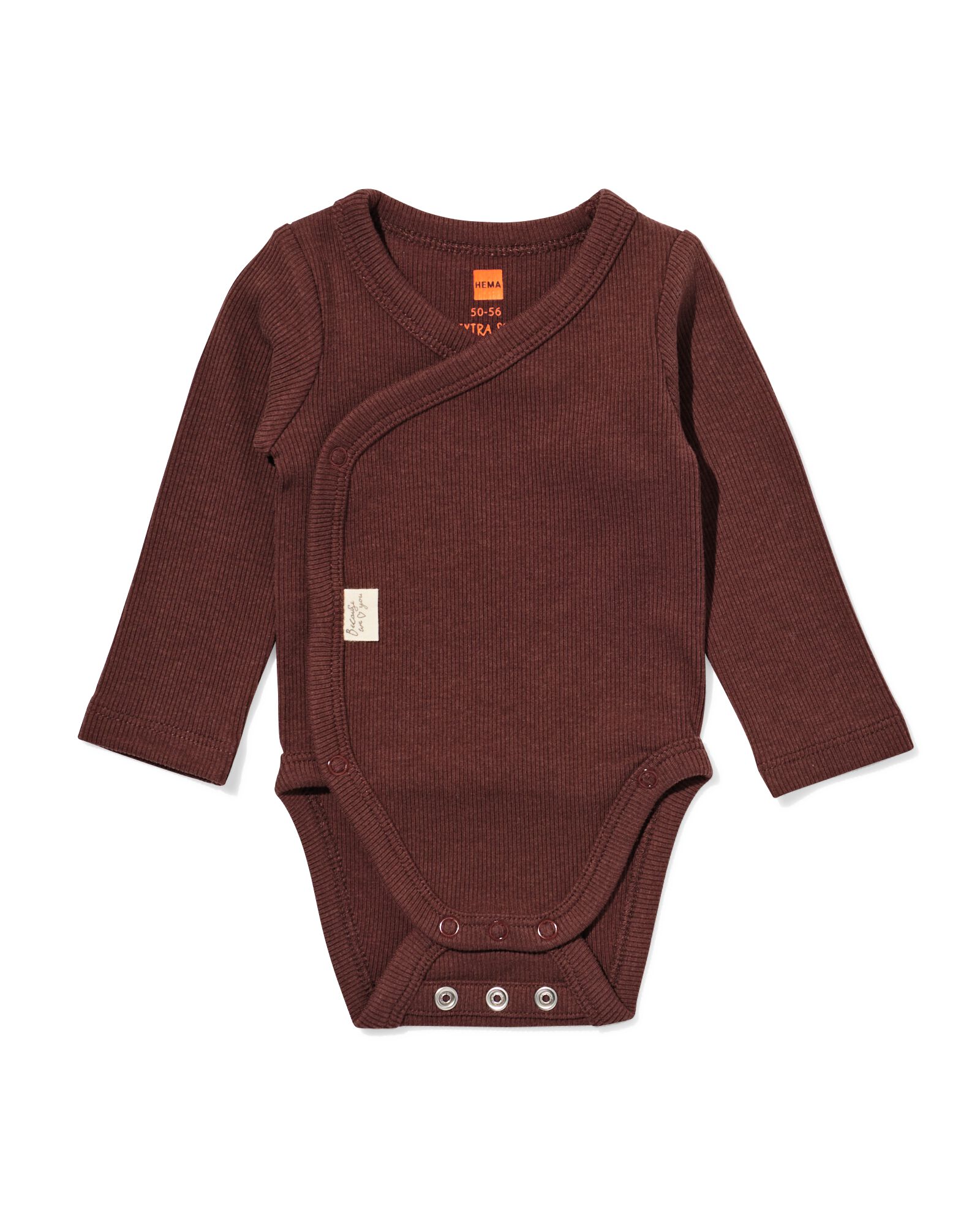newborn meegroei overslag body rib  donkerbruin - 33430020DARKBROWN - HEMA