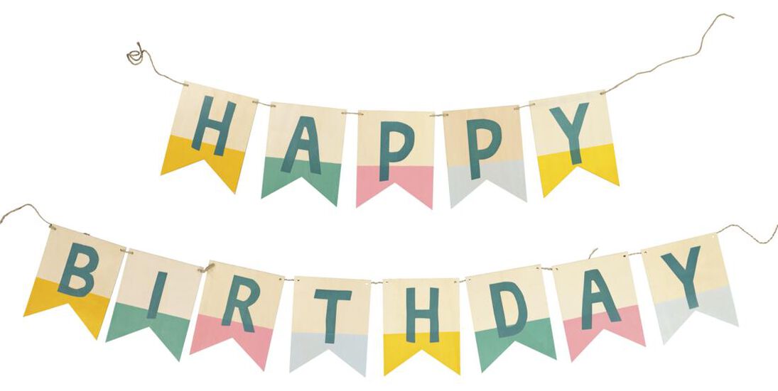 Flag Line Happy Birthday Wood