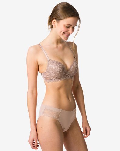 slip br&eacute;silien femme microfibre avec dentelle beige - 19601024BEIGE - HEMA