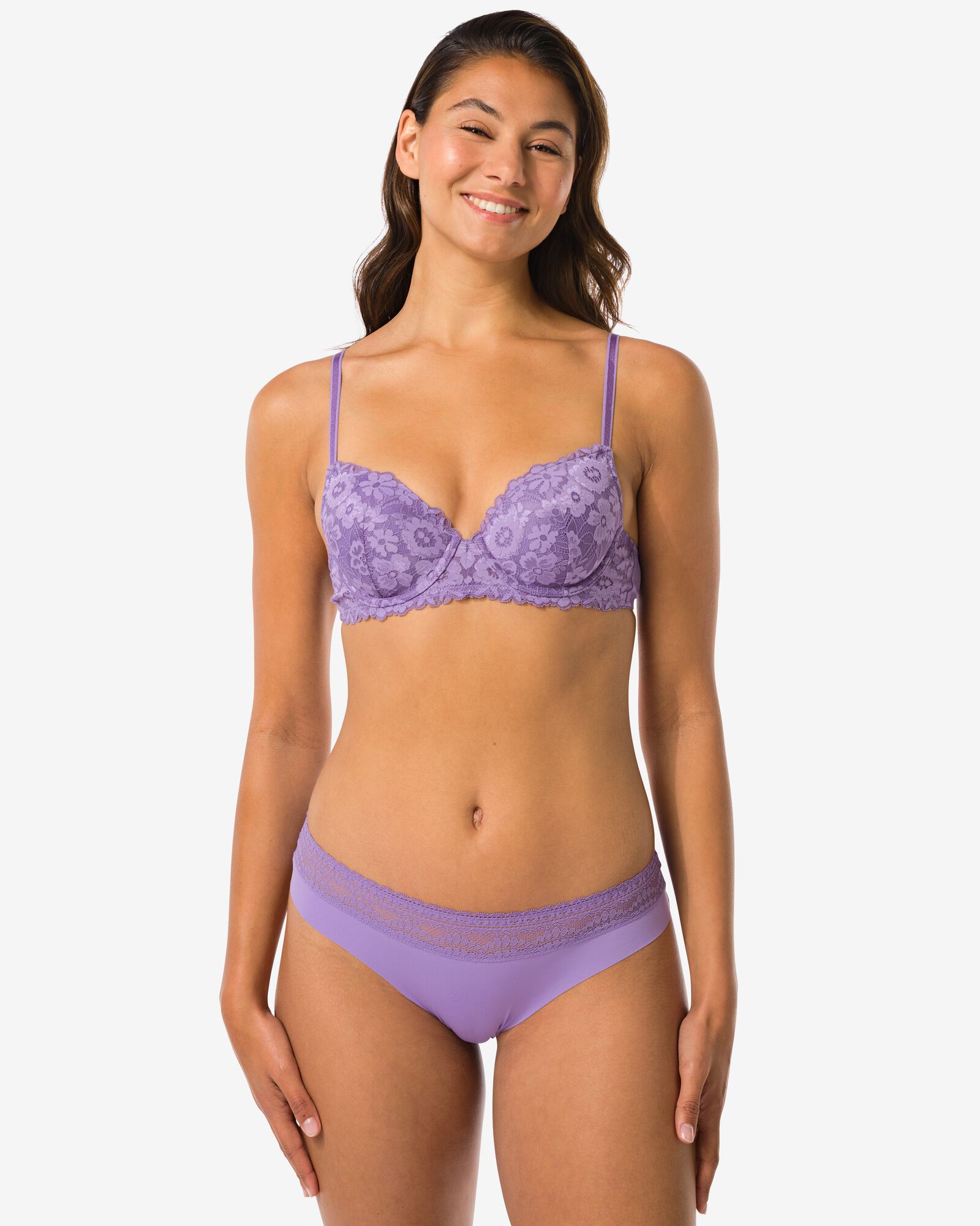 slip br&eacute;silien femme microfibre avec ceinture en dentelle violet clair violet clair - 19641455LIGHTPURPLE - HEMA