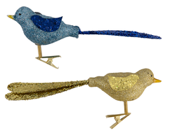 kerstclips 16cm glas vogels goud/blauw - 2 stuks - 25103316 - HEMA