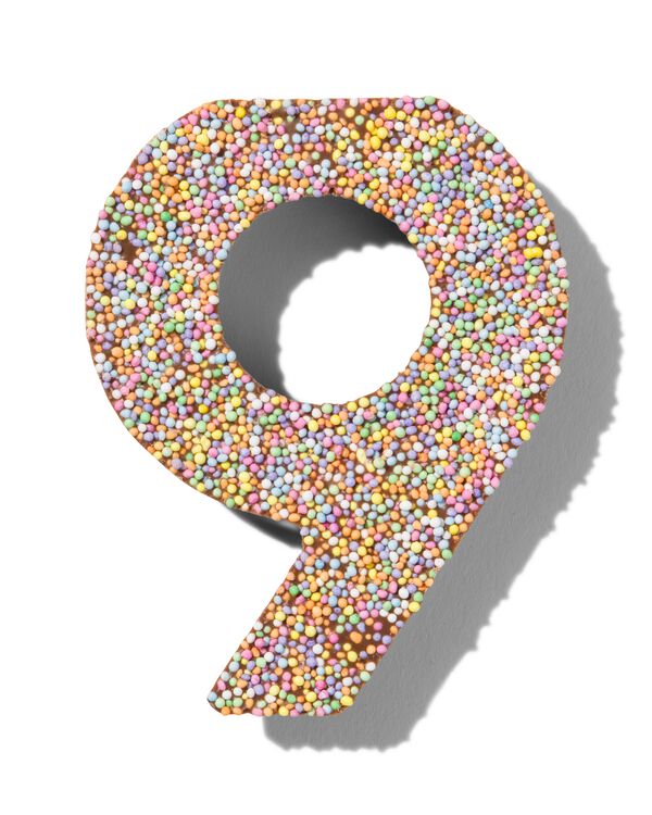 chiffre de f&ecirc;te 9 en chocolat avec perles multicolores - 10360010 - HEMA