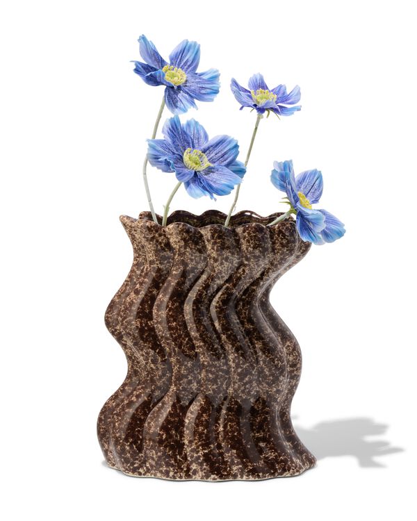 vaas 23cm keramiek ribbel swirl bruin - 13326010 - HEMA