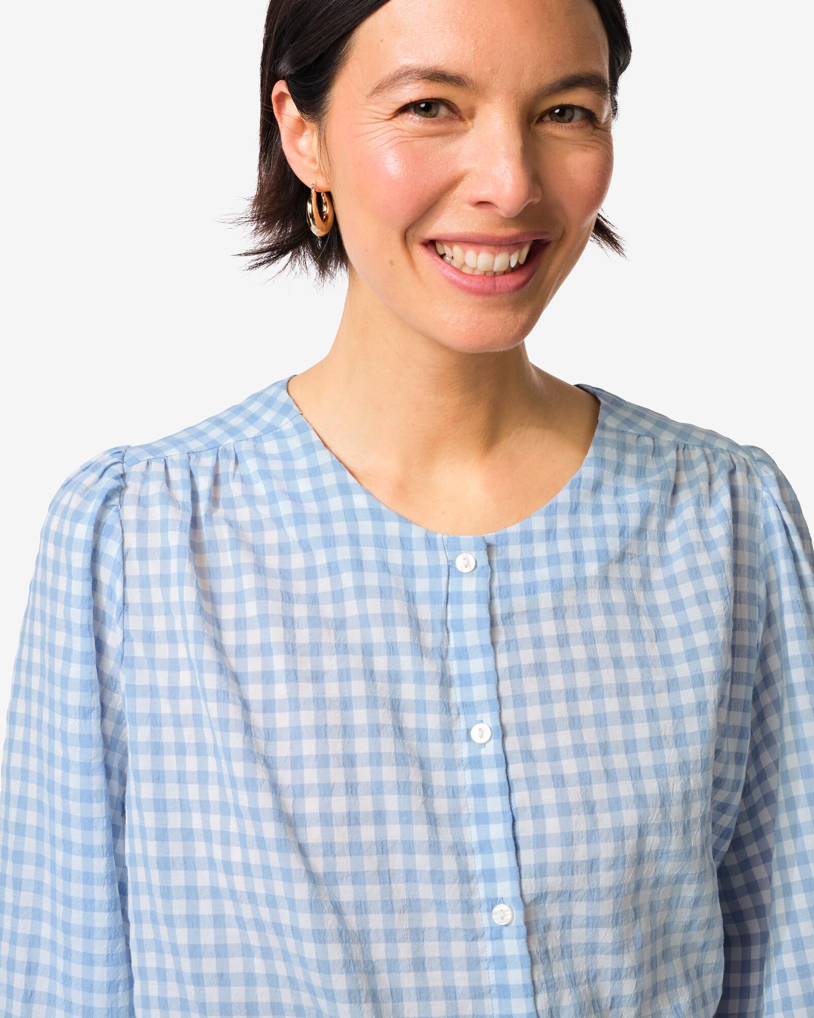 damesblouse Senta blokken lichtblauw lichtblauw - 36208480LIGHTBLUE - HEMA