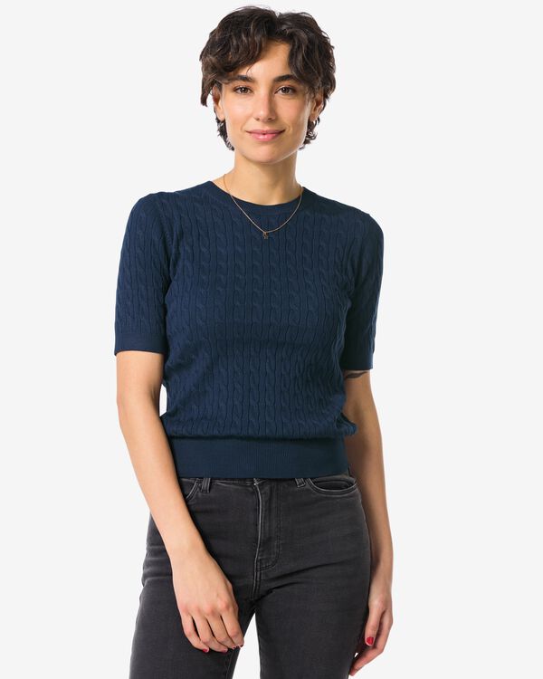 pull femme Fally en maille torsad&eacute;e bleu fonc&eacute; bleu fonc&eacute; - 36206320DARKBLUE - HEMA