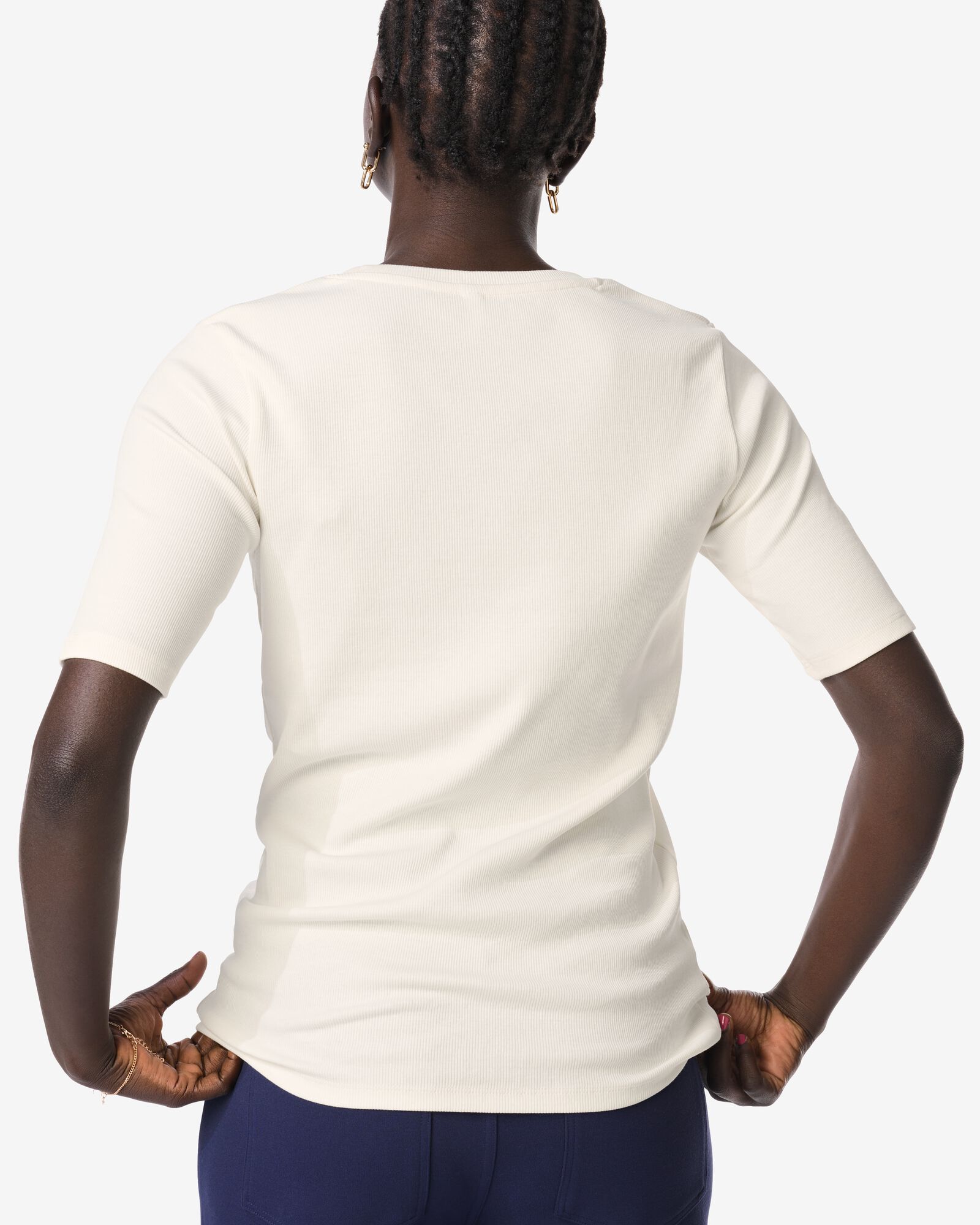 dames T-shirt Clara rib wit wit - 36259250WHITE - HEMA