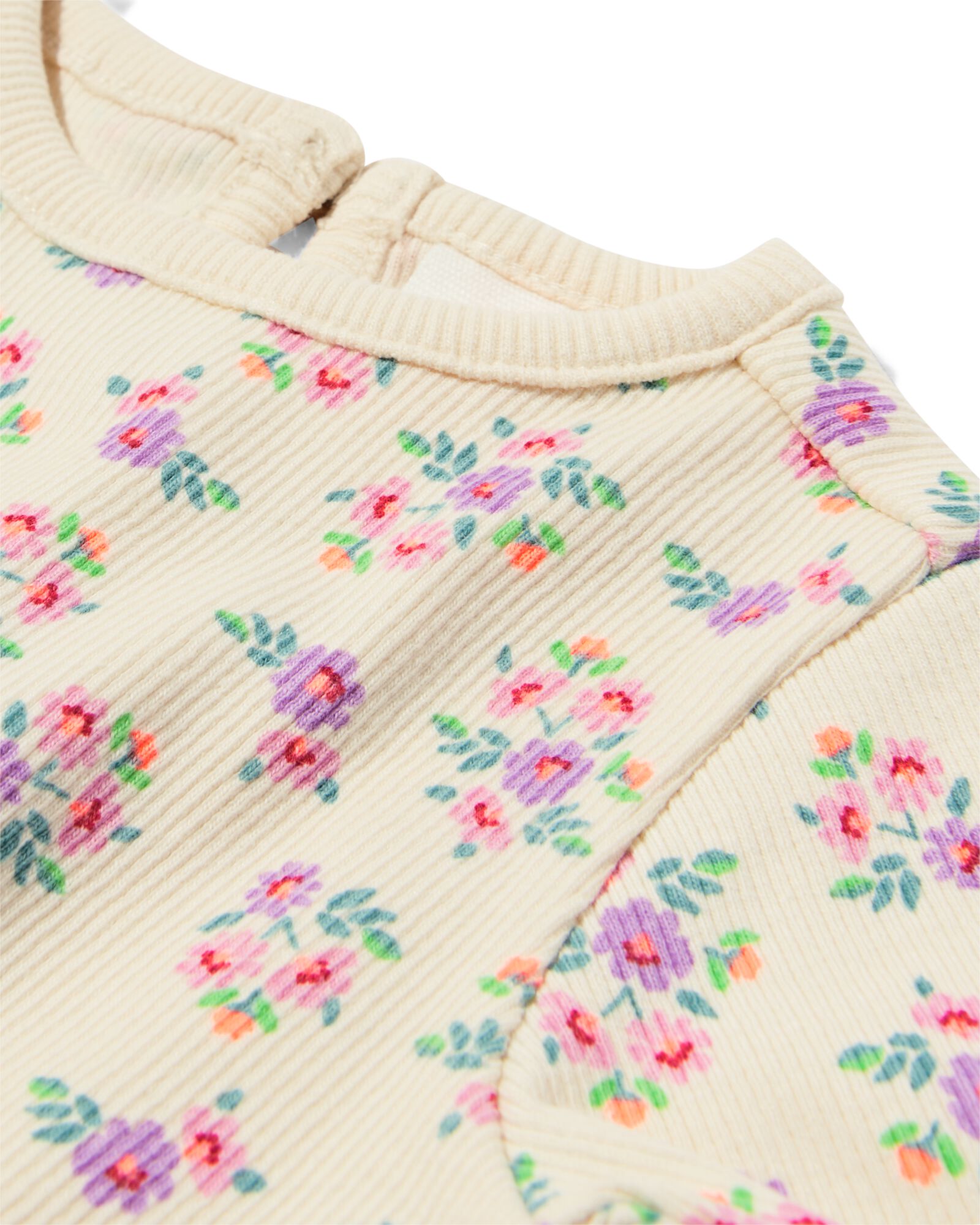 baby T-shirt rib bloemen ecru - 33019570ECRU - HEMA