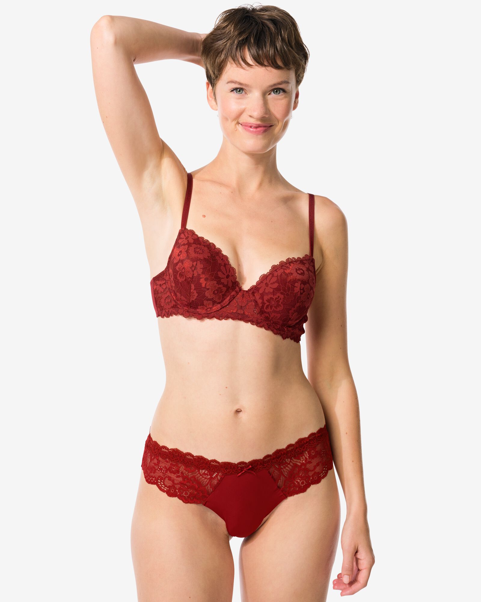 damesstring micro met kant donkerrood - 19621530DARKRED - HEMA