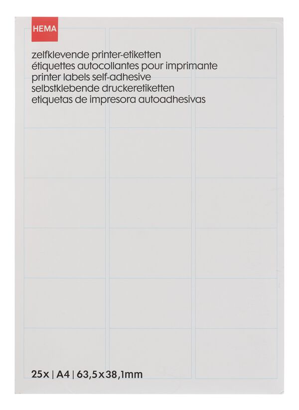 25 feuilles d&rsquo;&eacute;tiquettes imprimante - 38310012 - HEMA
