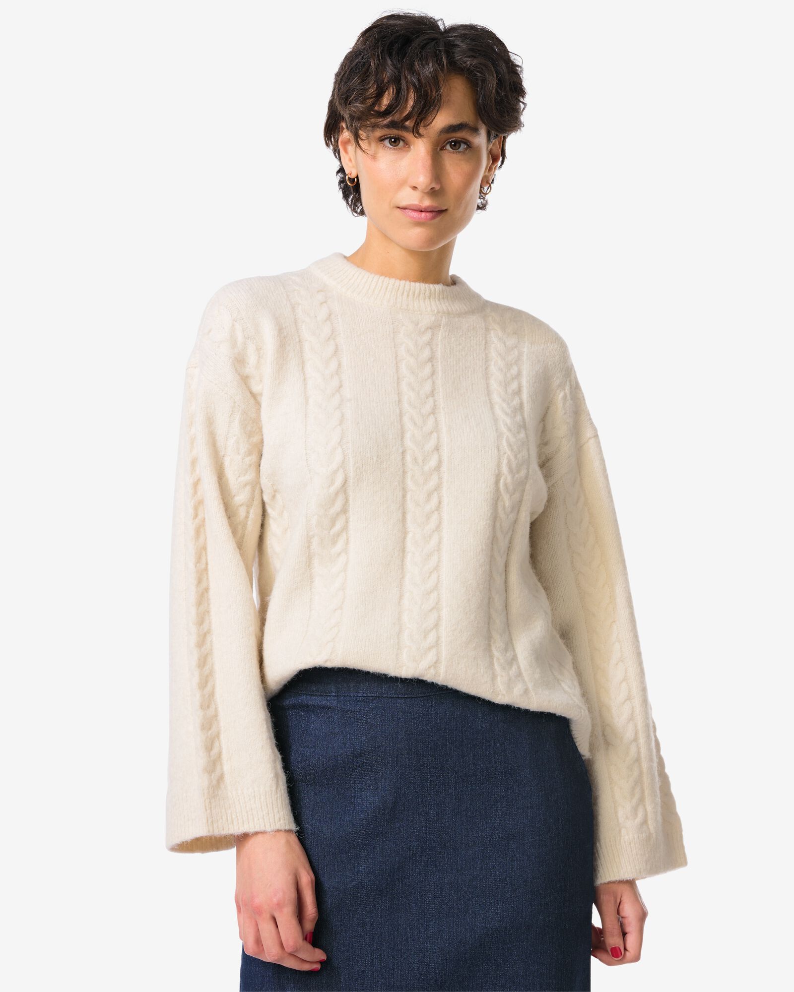 Damen-Pullover Hajar, Zopfmuster eierschalenfarben eierschalenfarben - 36205030OFFWHITE - HEMA