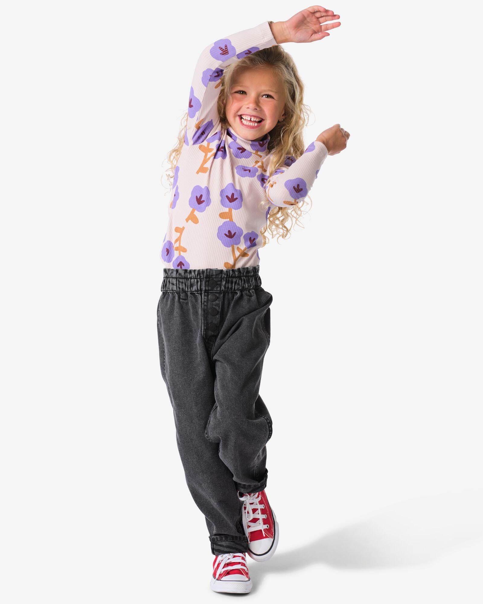 kinderjeans omkeerkeerbaar effen en print zwart (zwart)