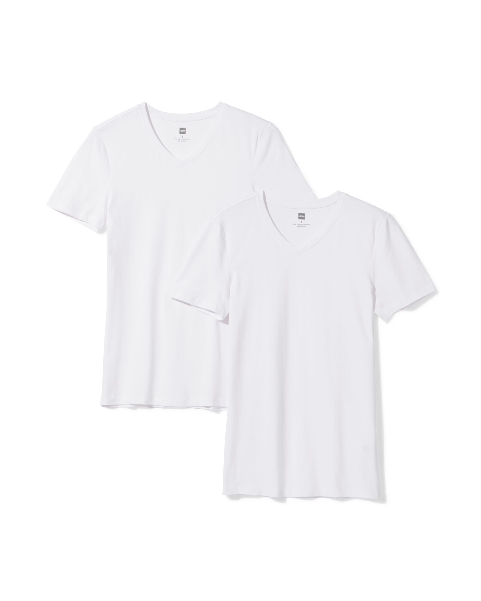 heren T-shirts slimfit v-hals - 2 stuks wit wit - 34290620WHITE - HEMA