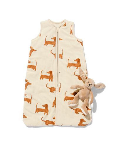 Baby-Schlafsack, &auml;rmellos, gef&uuml;ttert, Velours, Dackel eierschalenfarben - 1000032501 - HEMA