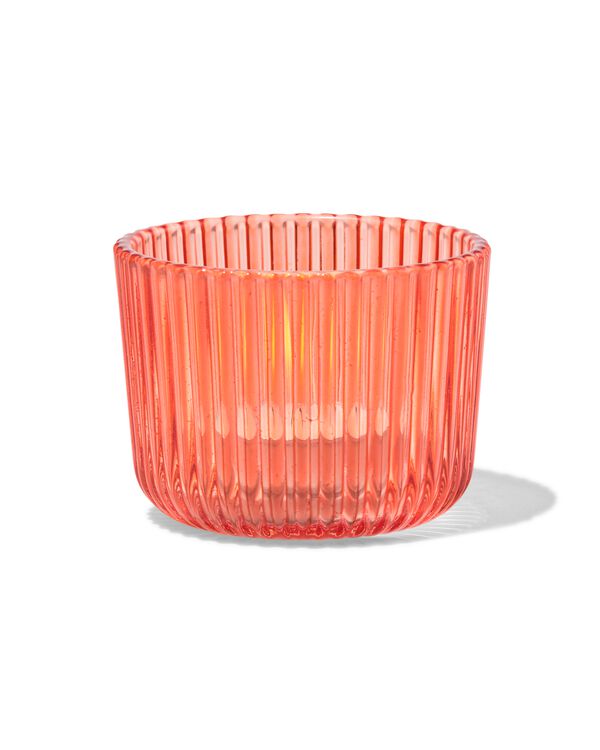 Teelichthalter, gerippt, Ø 7 x 5.5 cm, rot, Glas - 13323155 - HEMA