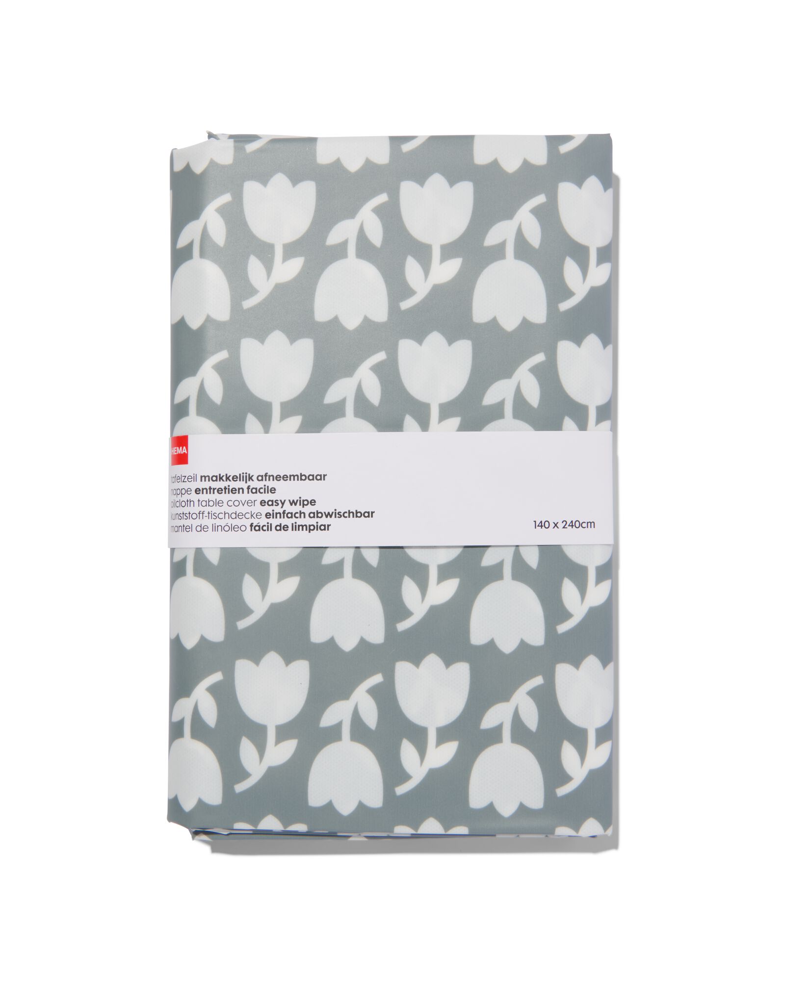 toile cirée 140x240 polyester - tulipes gris/blanc - 5390006 - HEMA