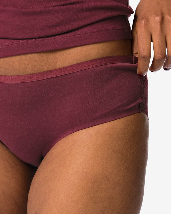 slip hipster femme coton avec dentelle bordeaux - 19611644BURGUNDYRED - HEMA