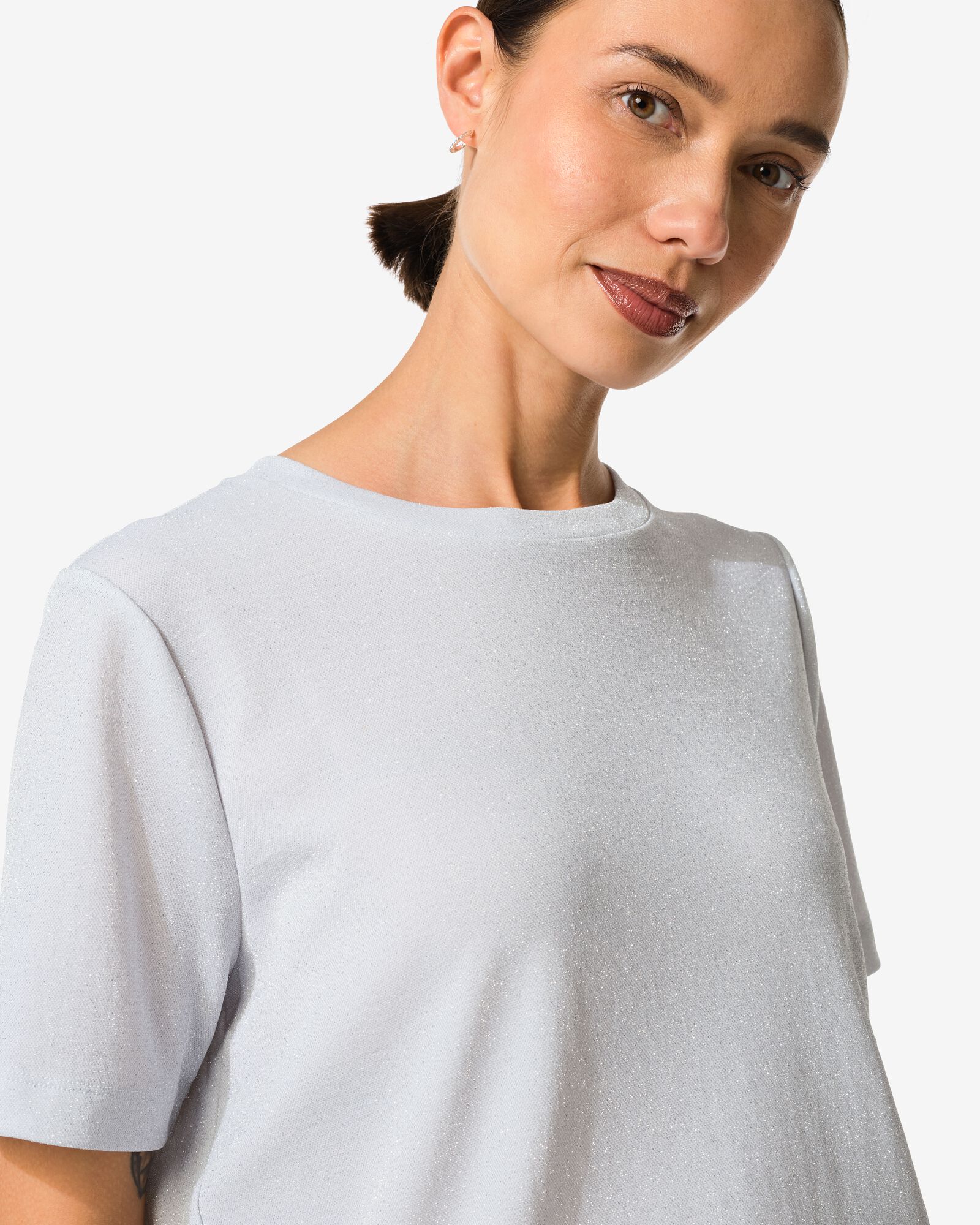 dames T-shirt Luna glitter wit wit - 36205620WHITE - HEMA