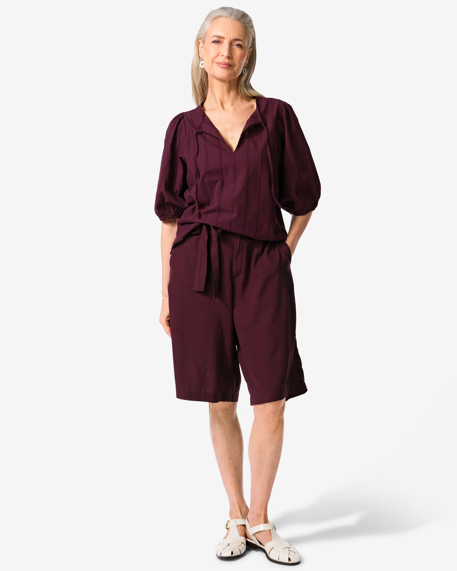 pantalon femme Dawn bermuda coupe classique bordeaux bordeaux - 36210650BURGUNDYRED - HEMA