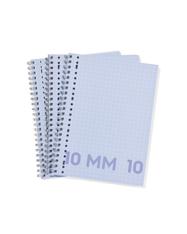 3 cahiers à spirale bleus format A4 - à carreaux 10mm - 14120217 - HEMA