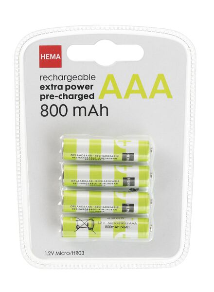 4 piles AAA 800mAh rechargeables - 41290271 - HEMA