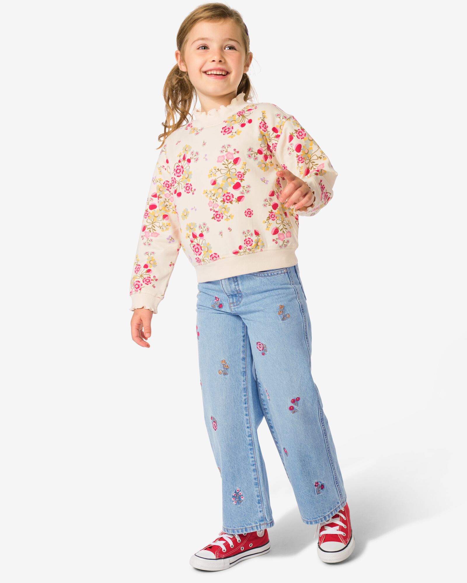 kinderjeans wijd bloemen lichtblauw lichtblauw - 30836453LIGHTBLUE - HEMA