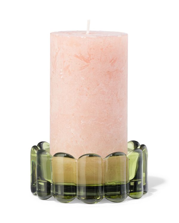kaarsonderzetter ⌀10cm glas ribbel groen - 13325066 - HEMA
