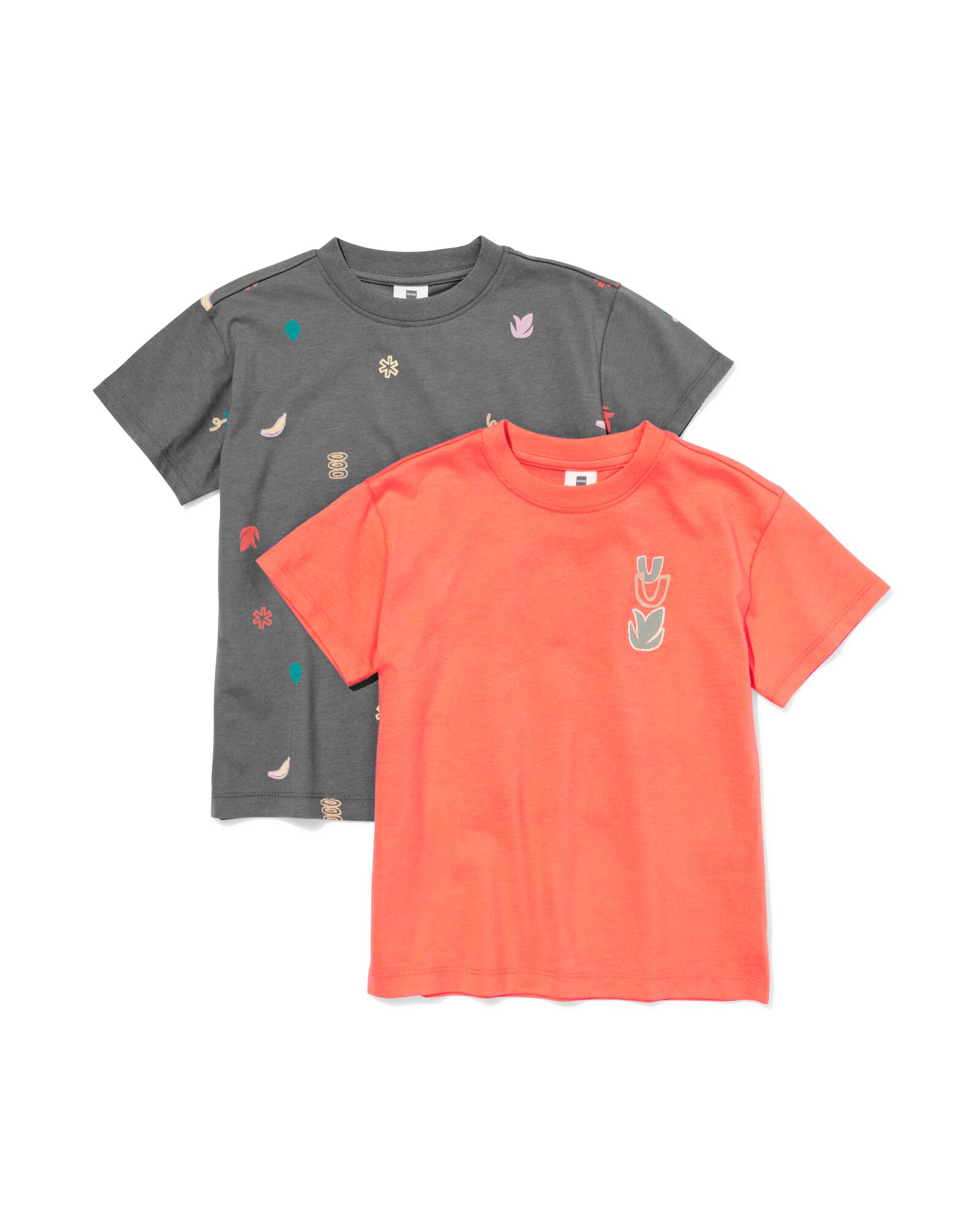 kinder T-shirt print - 2 stuks koraal koraal - 30717005CORAL - HEMA