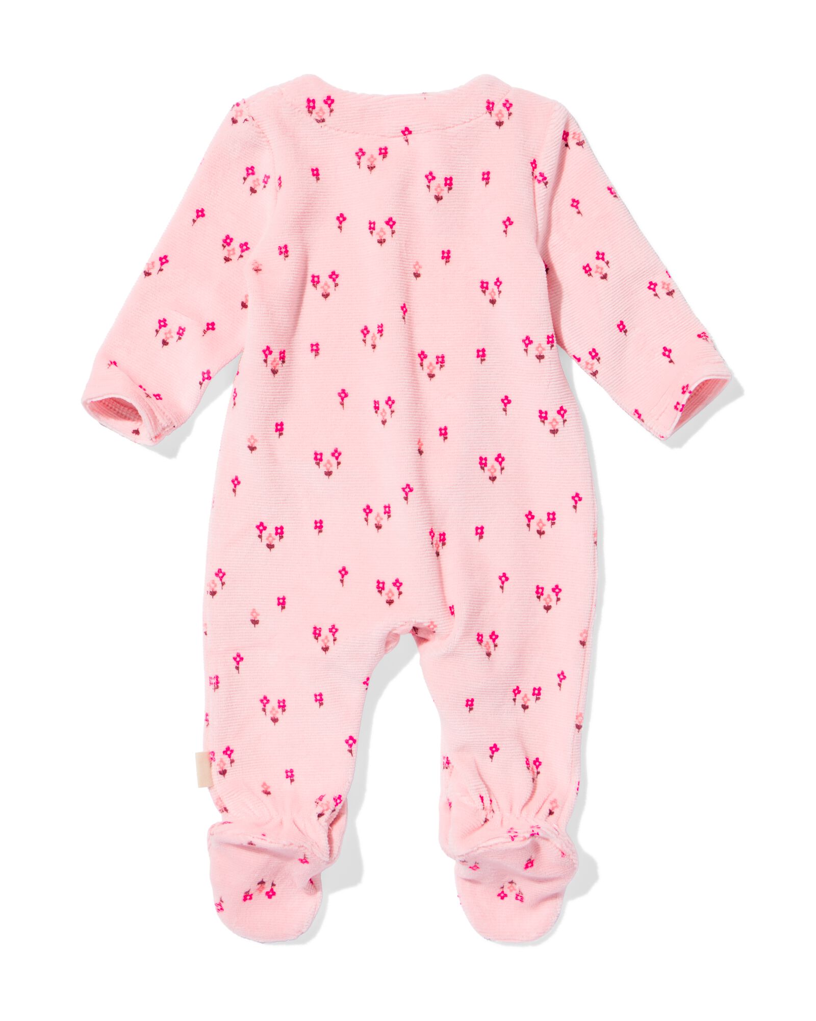 barboteuse nouveau-n&eacute; c&ocirc;tel&eacute;e velours fleurs rose rose - 33447620PINK - HEMA