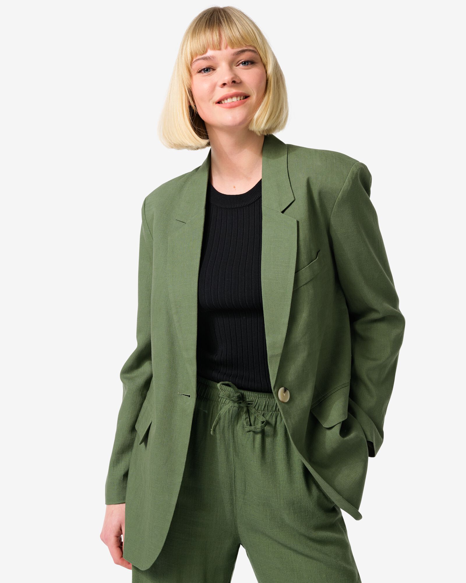 blazer oversize en lin Isla femme vert - 36209465GREEN - HEMA