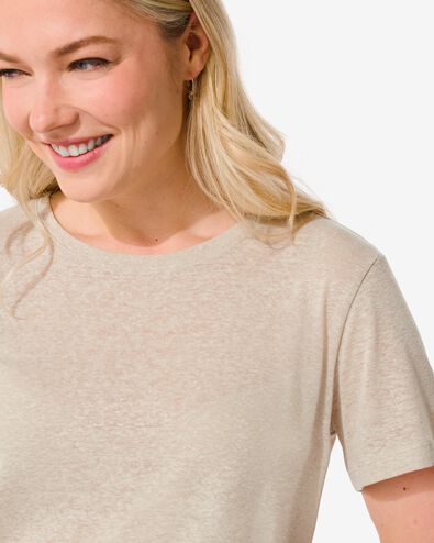 dames t-shirt Annie met linnen beige XL - 36226764 - HEMA