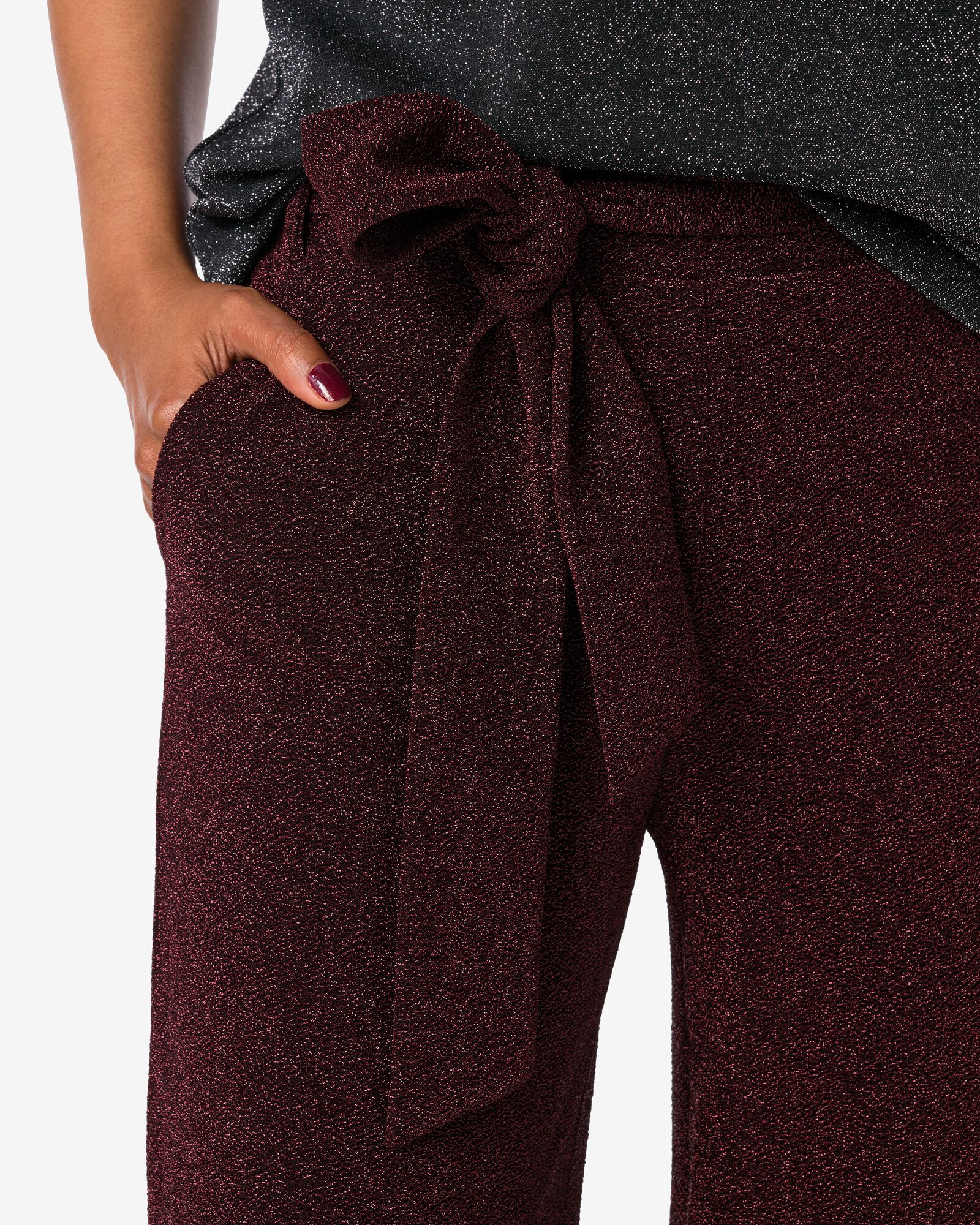Damenhose im Palazzo-Stil Esther, Glitzerelemente bordeauxrot - 36206180BURGUNDYRED - HEMA
