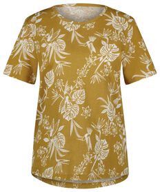 t-shirt femme Annie avec fleurs lin/coton jaune jaune - 1000027860 - HEMA