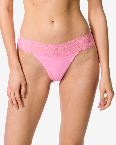damesstring katoen met kant roze roze - 19601954PINK - HEMA