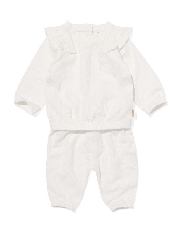 newborn kledingset broek en shirt met borduur ecru ecru - 33481710ECRU - HEMA