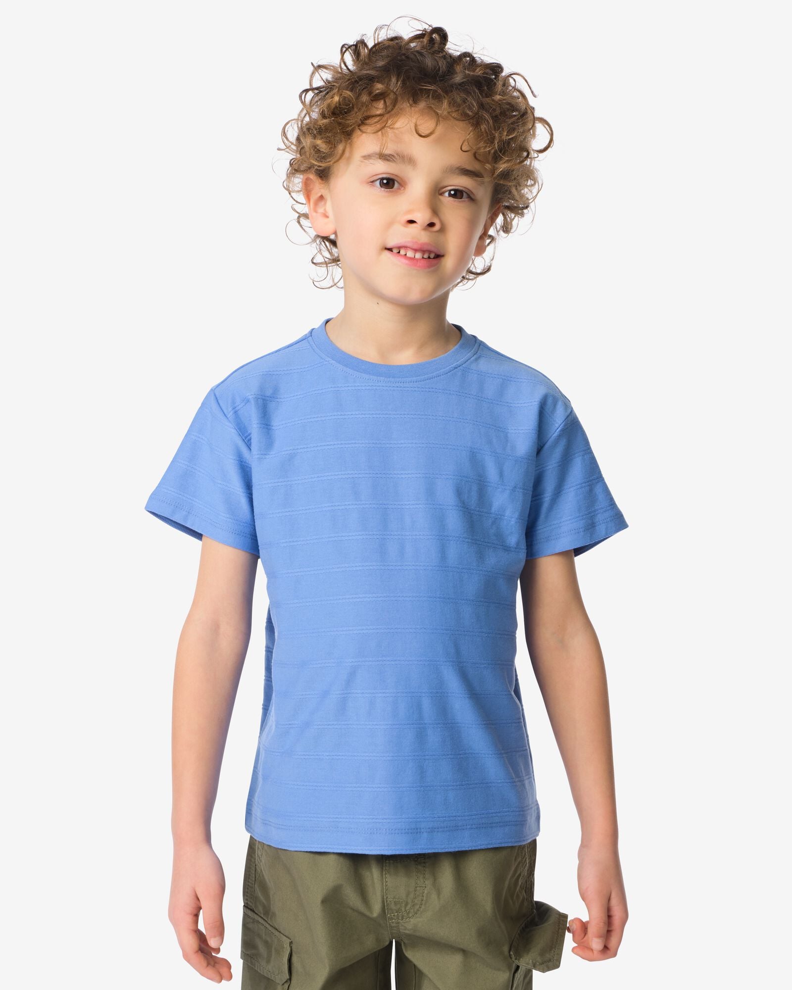 kinder T-shirt jacquard strepen blauw blauw - 30713101BLUE - HEMA