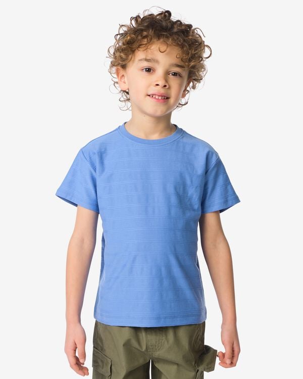 kinder T-shirt jacquard strepen blauw blauw - 30713101BLUE - HEMA
