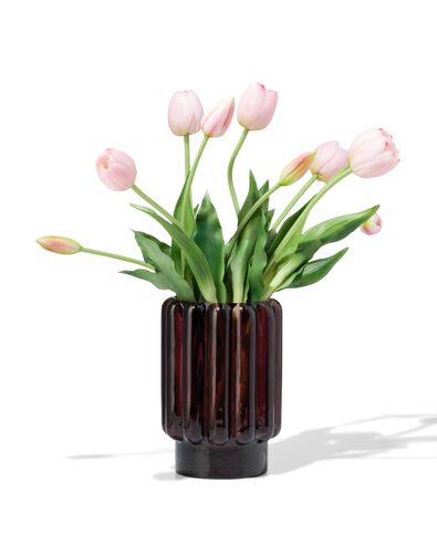 vase 18cm verre nervur&eacute; marron - 13325094 - HEMA