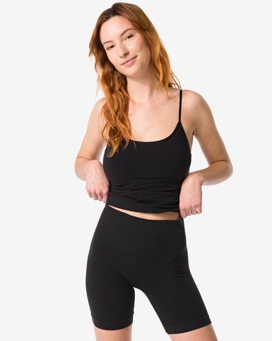 licht corrigerende biker hoge taille naadloos katoen zwart zwart - 21550200BLACK - HEMA