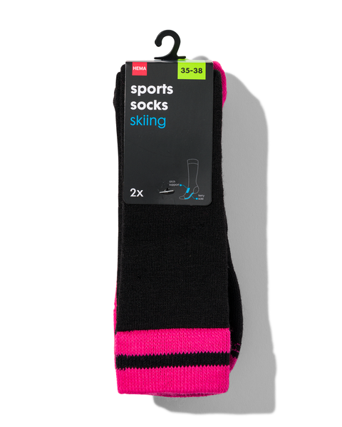 2 paires de chaussettes de ski avec laine pour enfant rose rose - 1000029226 - HEMA