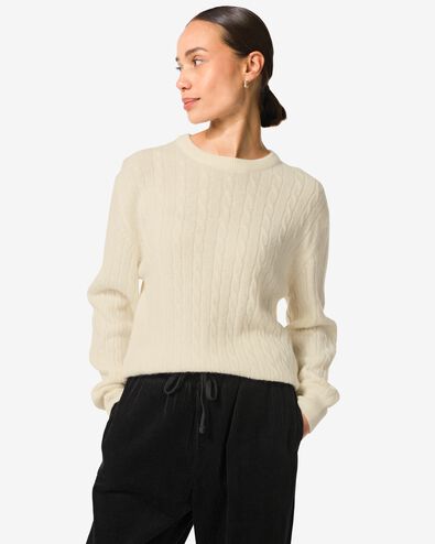 pull femme en maille torsad&eacute;e fiep blanc cass&eacute; - 36205160OFFWHITE - HEMA