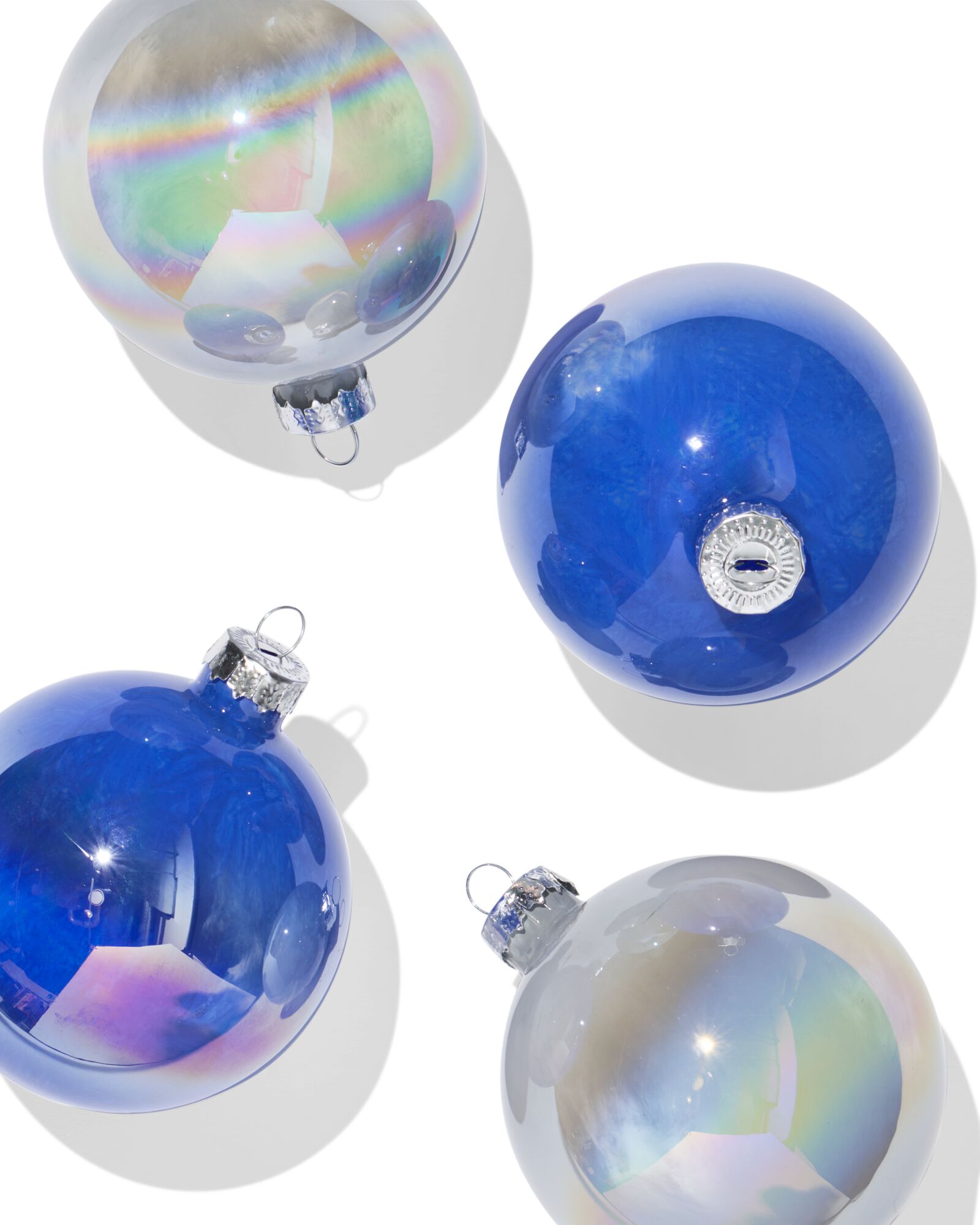 lot de boules de Noël de 8,5 cm brillantes argentées-bleues - 4 pièces - 25101280 - HEMA