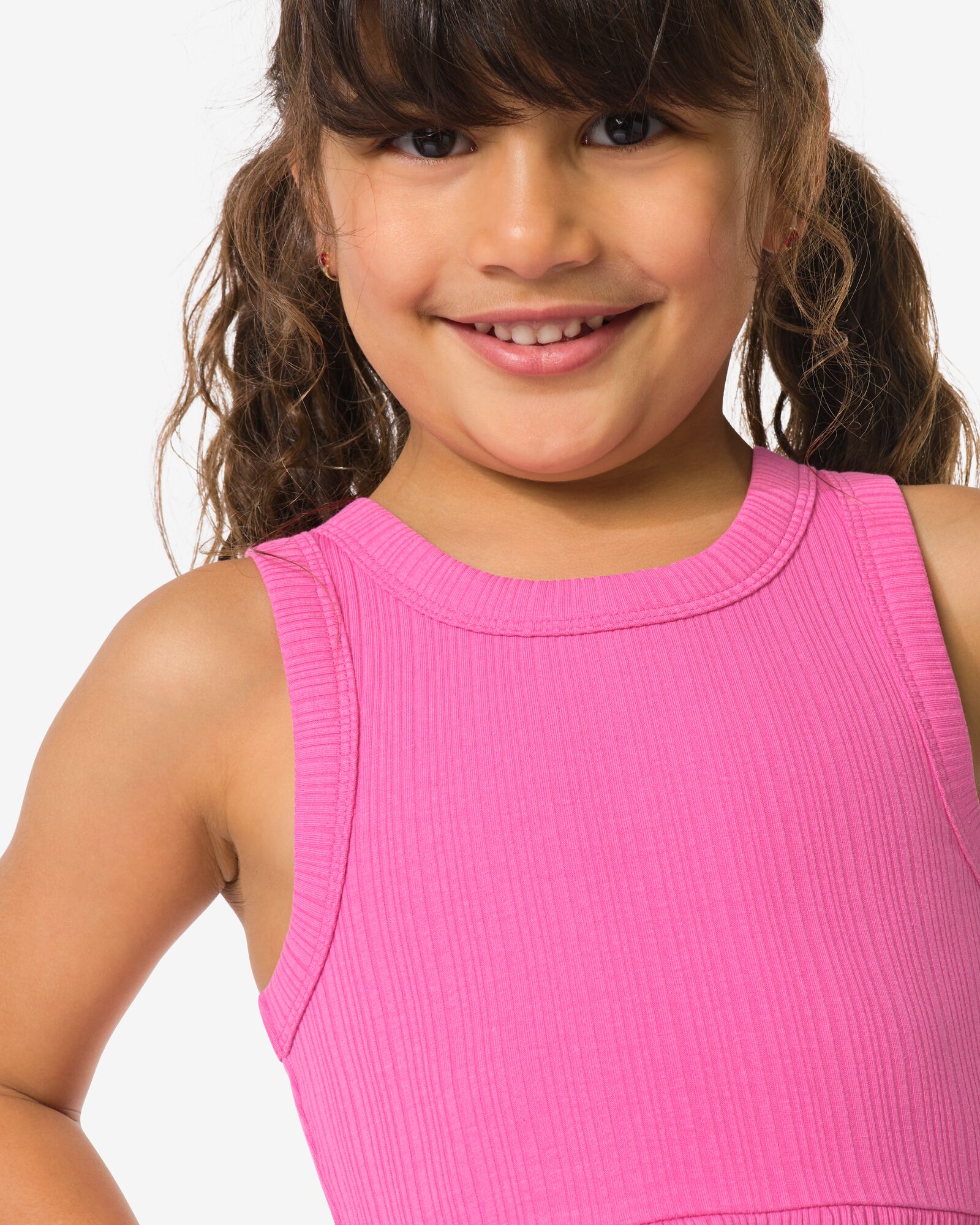 kinderjurk A-lijn rib donkerroze donkerroze - 30849117DARKPINK - HEMA