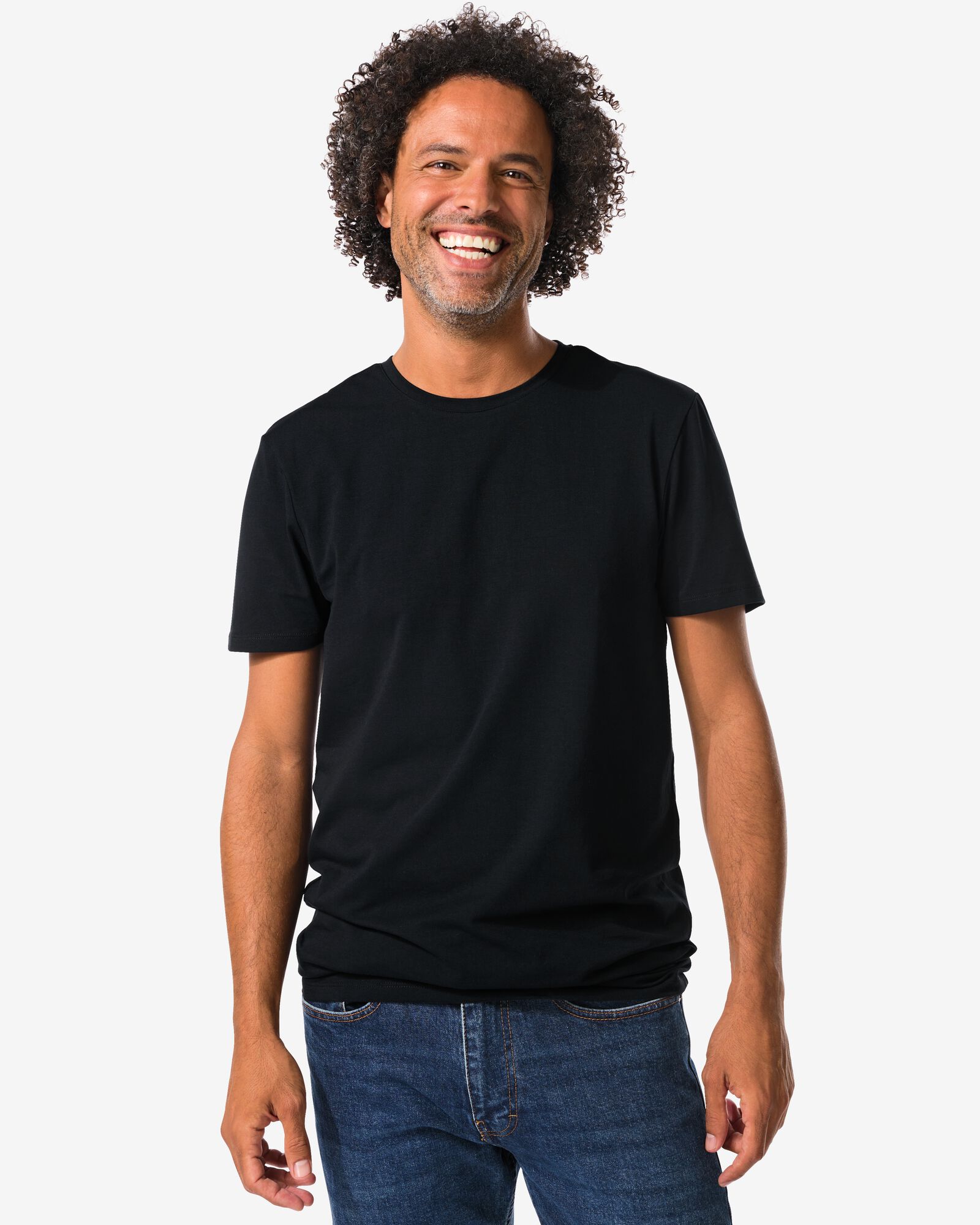 heren T-shirts slimfit o-hals extra lang - 2 stuks zwart zwart - 34290590BLACK - HEMA