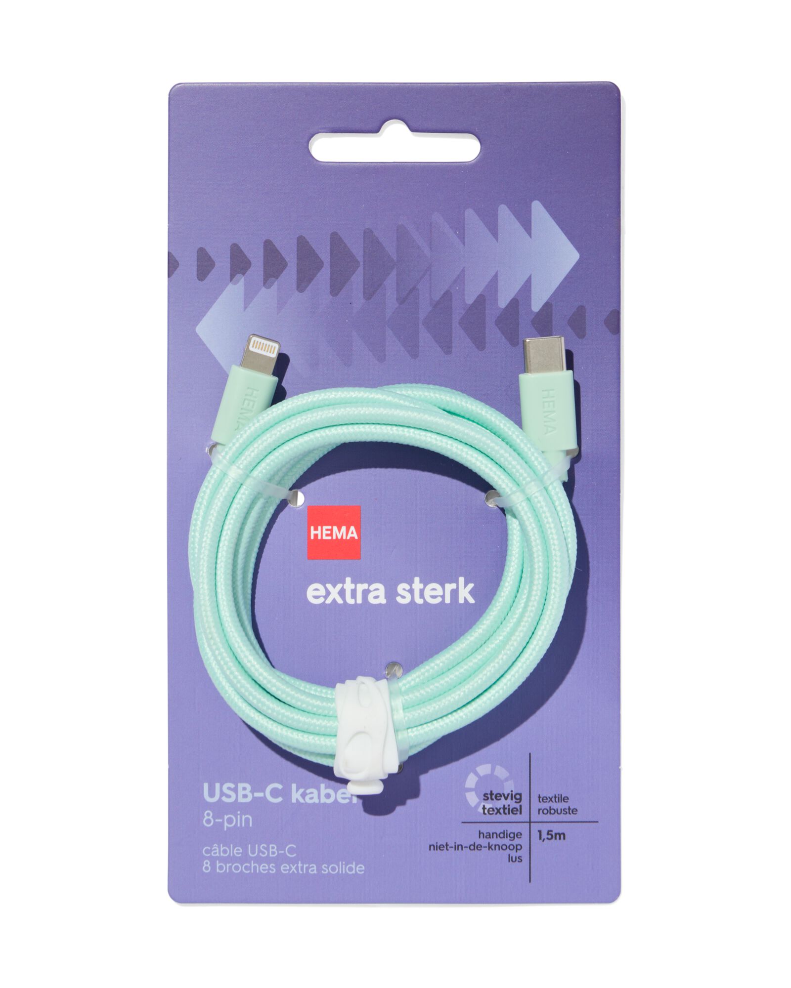 c&acirc;ble chargeur USB-C vers 8 broches 1,5m - 39680054 - HEMA