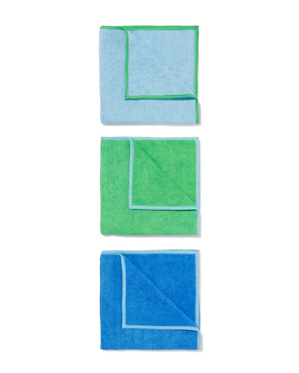 3 chiffons en microfibre 35x35 vert/bleu - 20540045 - HEMA