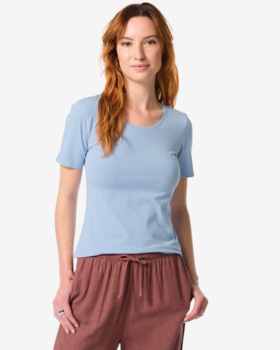 Damen-T-Shirt Basic, O-Ausschnitt blau - 36330085BLUE - HEMA