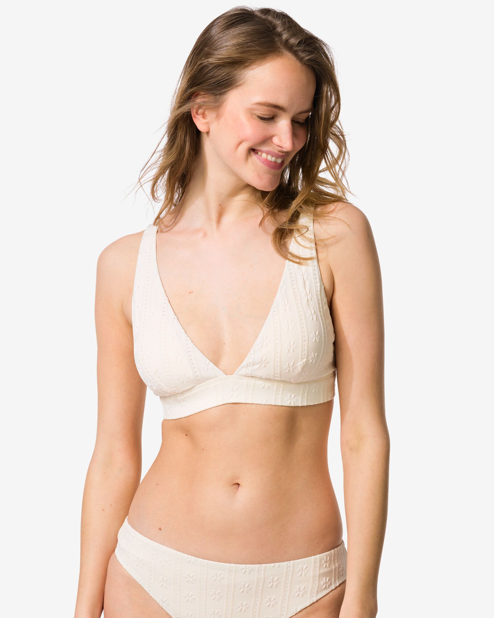 Damen-Bikinioberteil Liv, Triangel-Oberteil, mit Stickerei cremefarben cremefarben - 22360160CREAM - HEMA