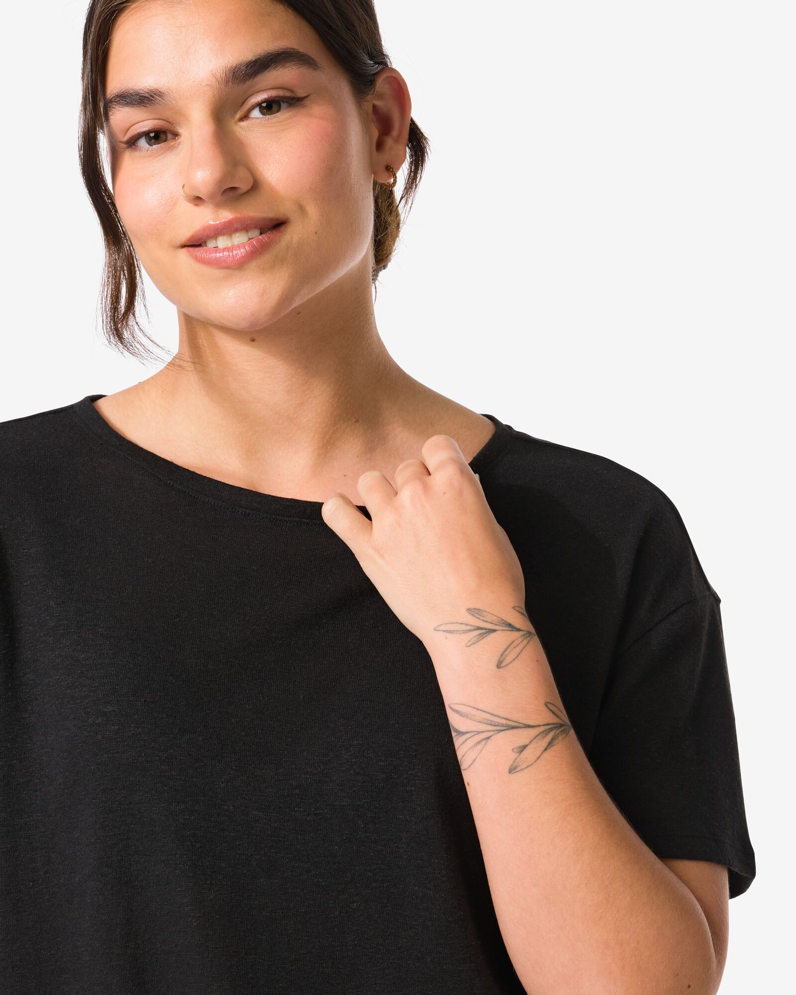 Damen-T-Shirt Evie, mit Leinenanteil schwarz schwarz - 36264050BLACK - HEMA